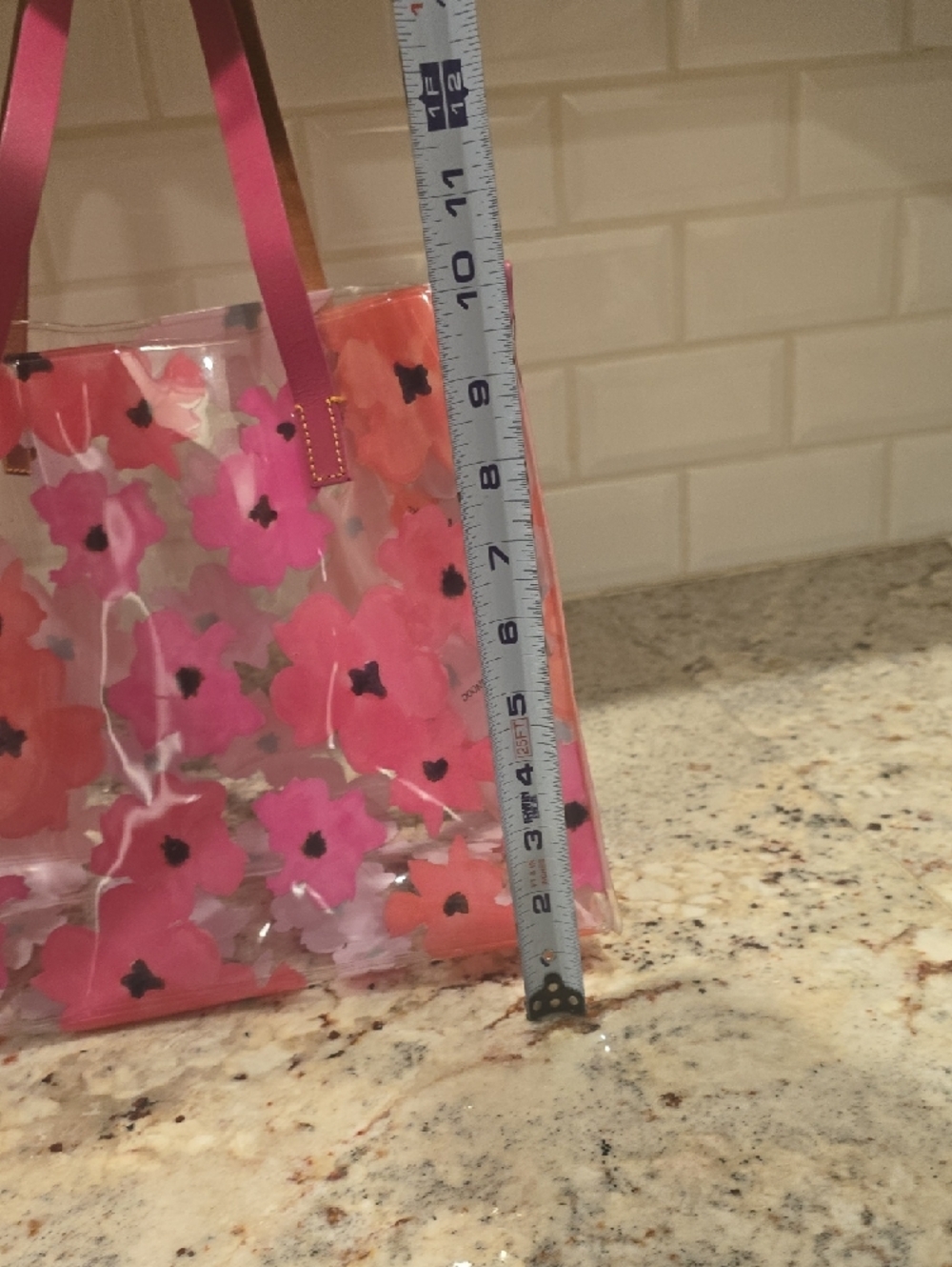 Beautiful Dooney And Bourke Pink Floral Clear Shopper with Leather Handles - Picture 13 of 16